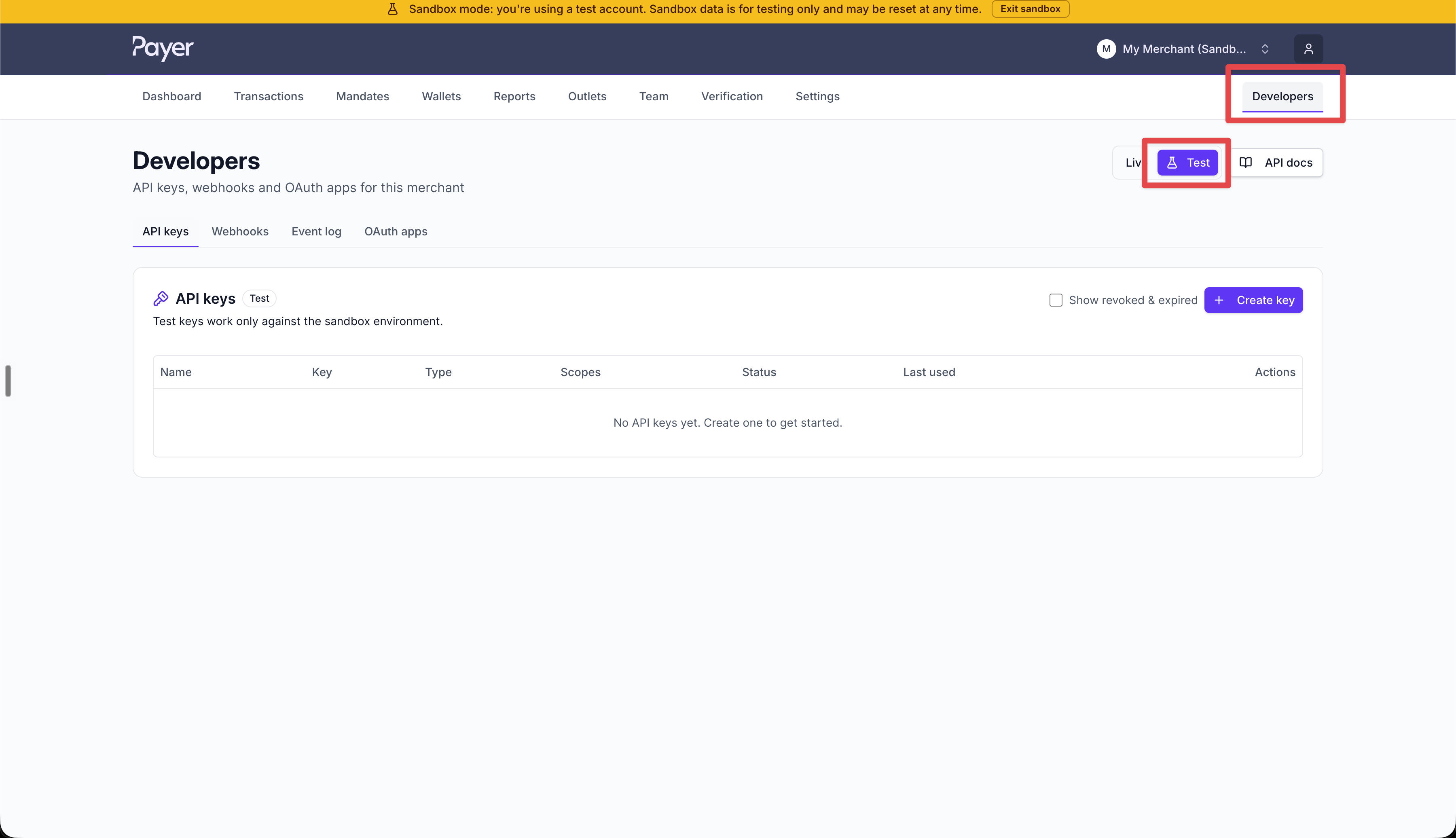 Payer - API keys